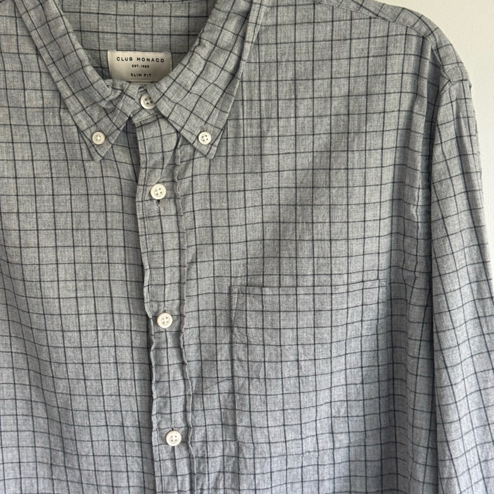 Club Monaco Gray Checkered Men's Button Up Shirt